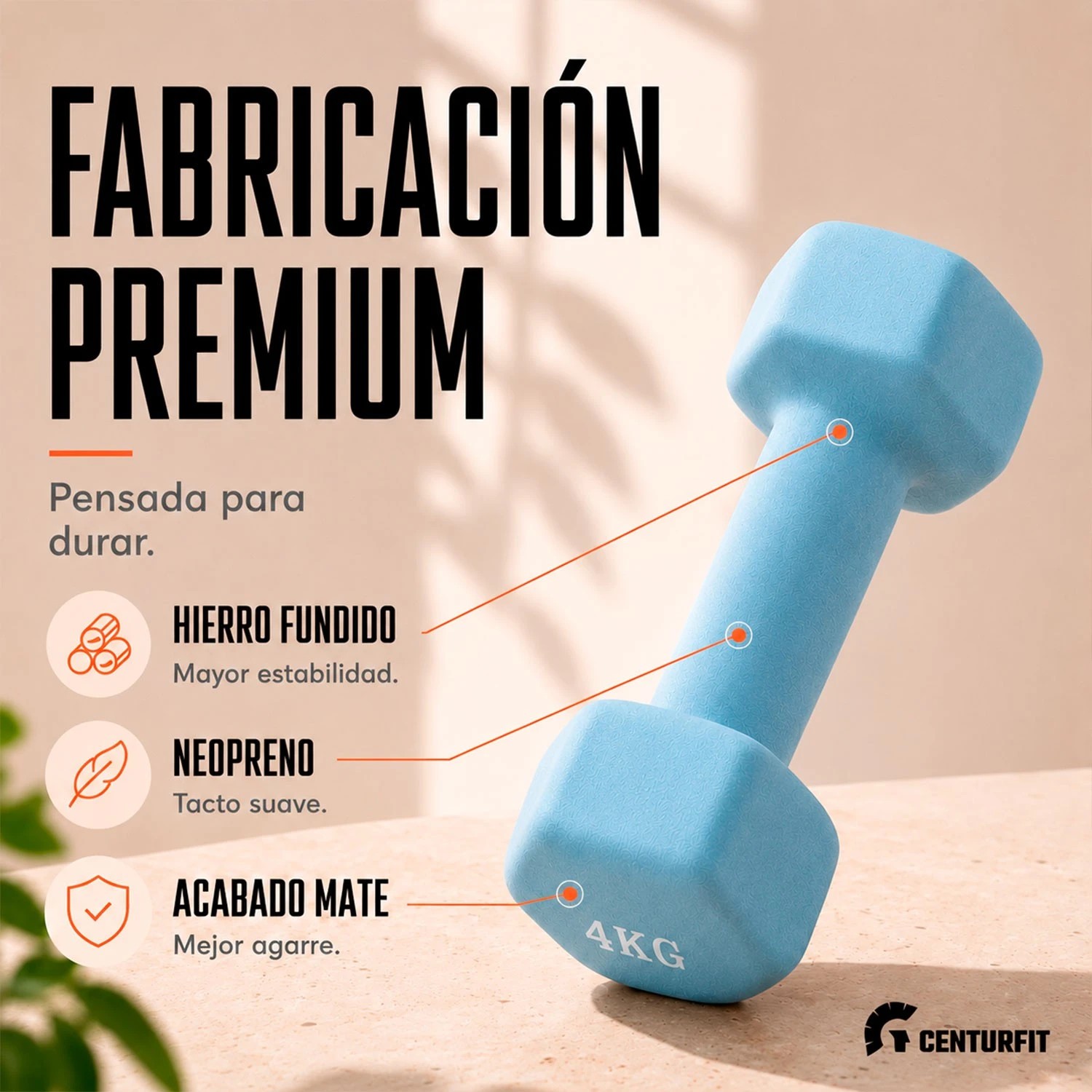 Par Mancuernas Pesa Neopreno Suave 4 Kg Antideslizante Azul Centurfit image number null