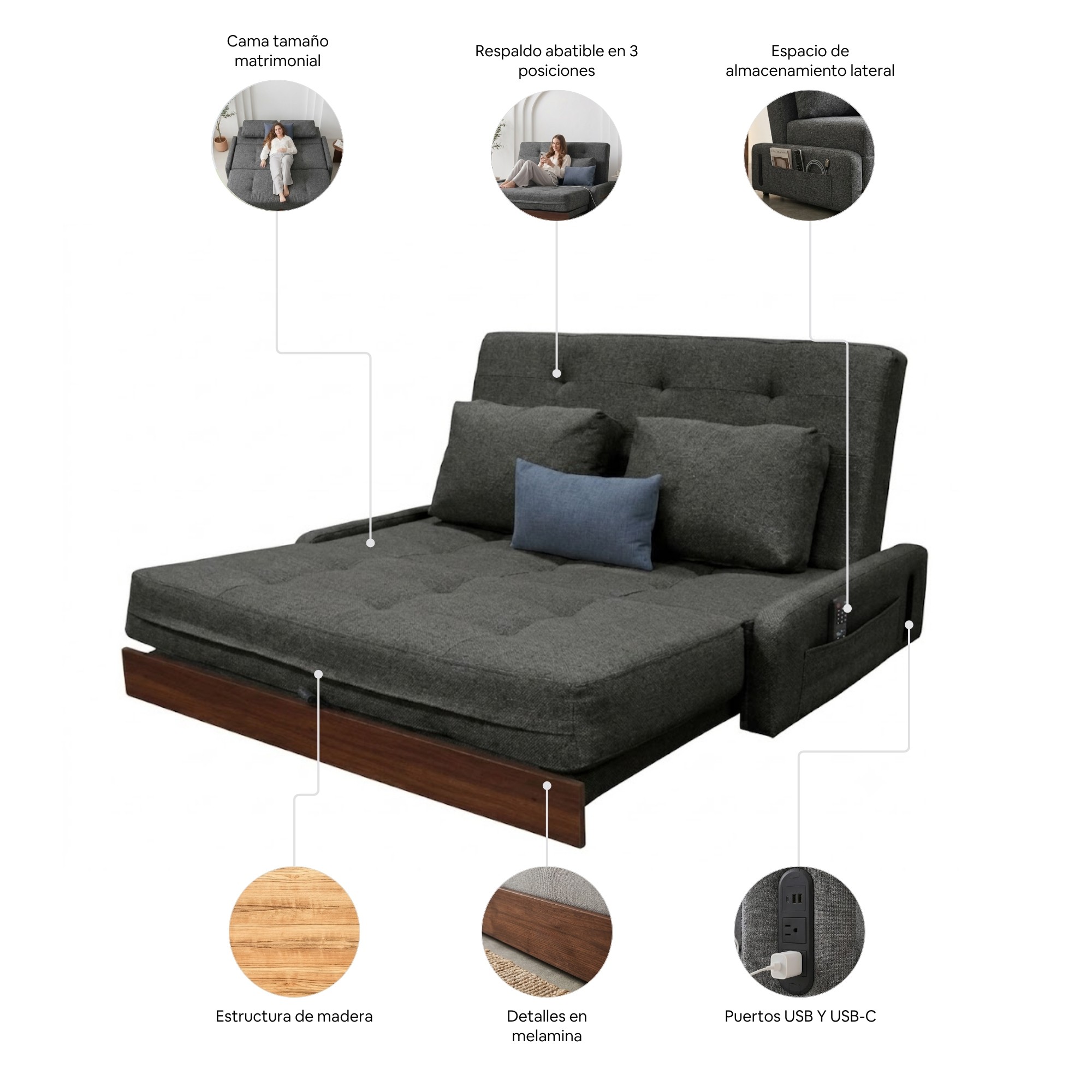 Sofa Cama Gris Oxford Easy Living Floid image number null