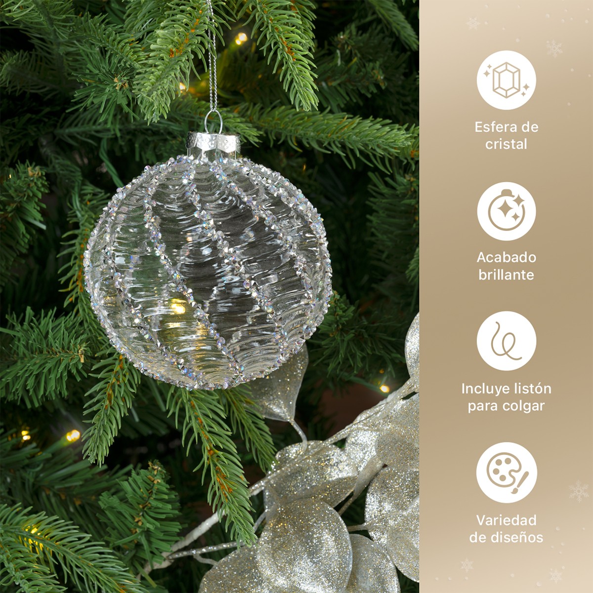 Set con 6 Esferas de Cristal Decoraci&oacute;n Navide&ntilde;a 10 cm para &Aacute;rbol de Navidad (Escarcha) ESQUIMAL image number null