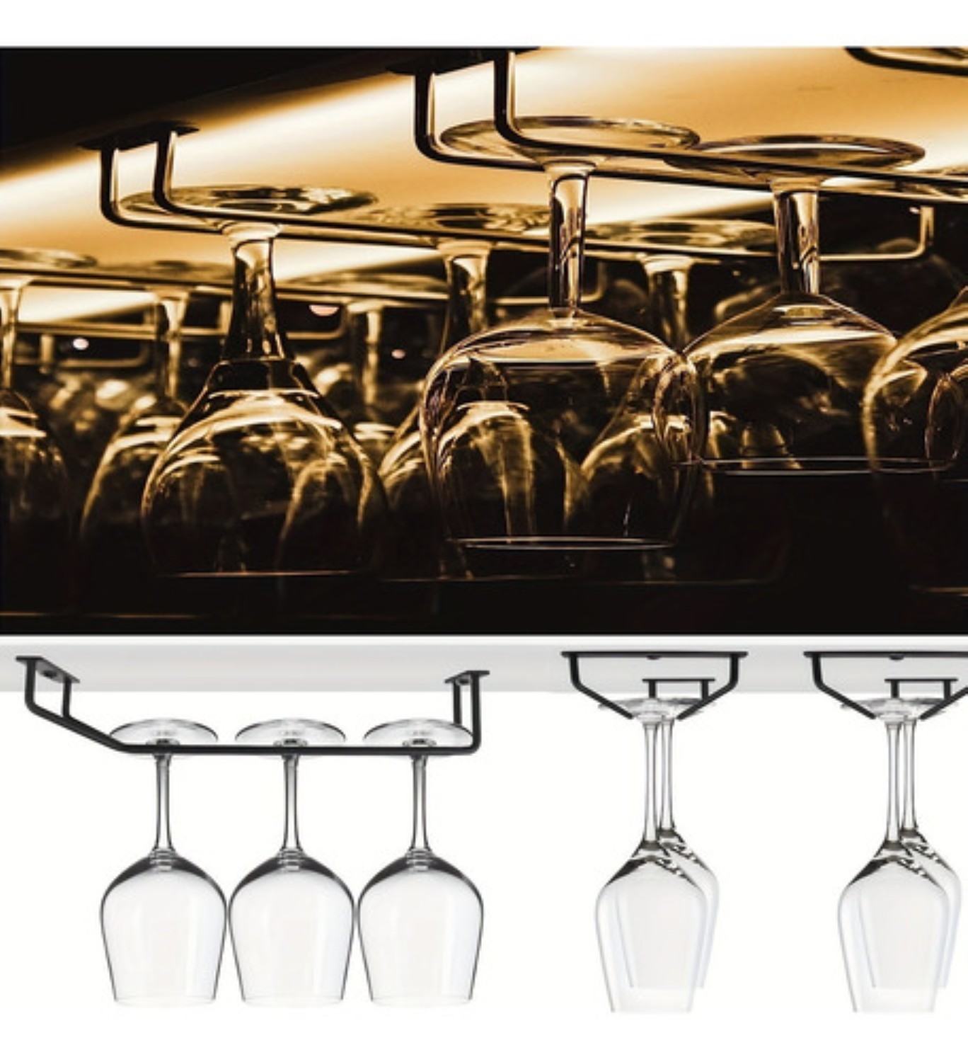 4pcs 14in Soporte Para Copas De Metal Vino Estante Colgante NEGRO image number null