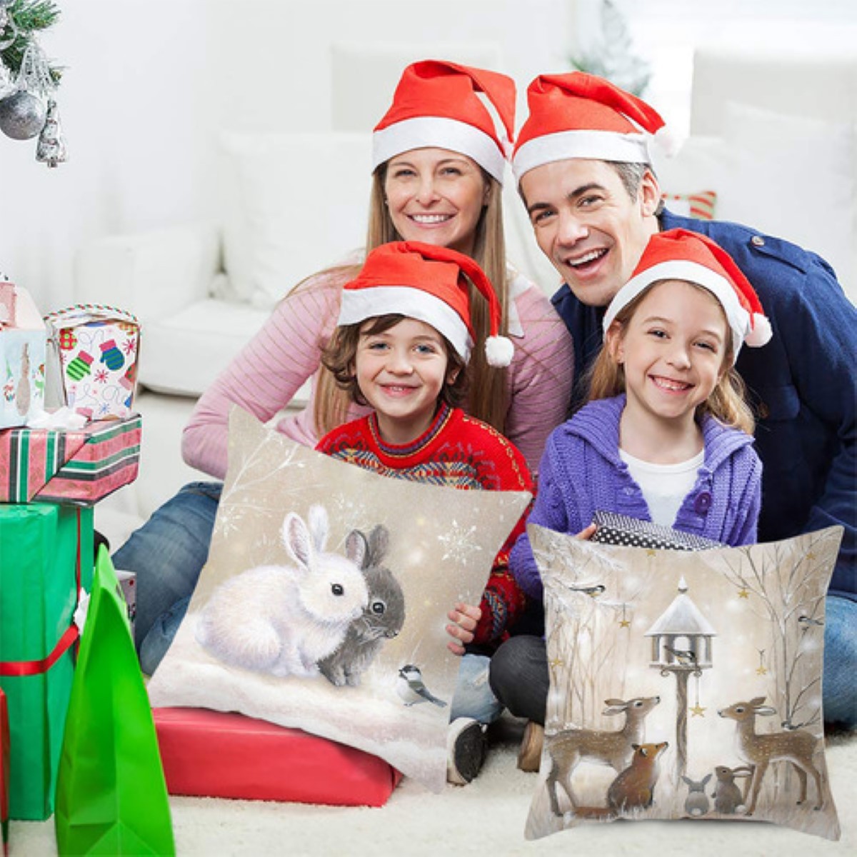 4 Pzs Funda Coj&iacute;n Navidad Decoraci&oacute;n Hogar Regalos Navidad blanco animales image number null