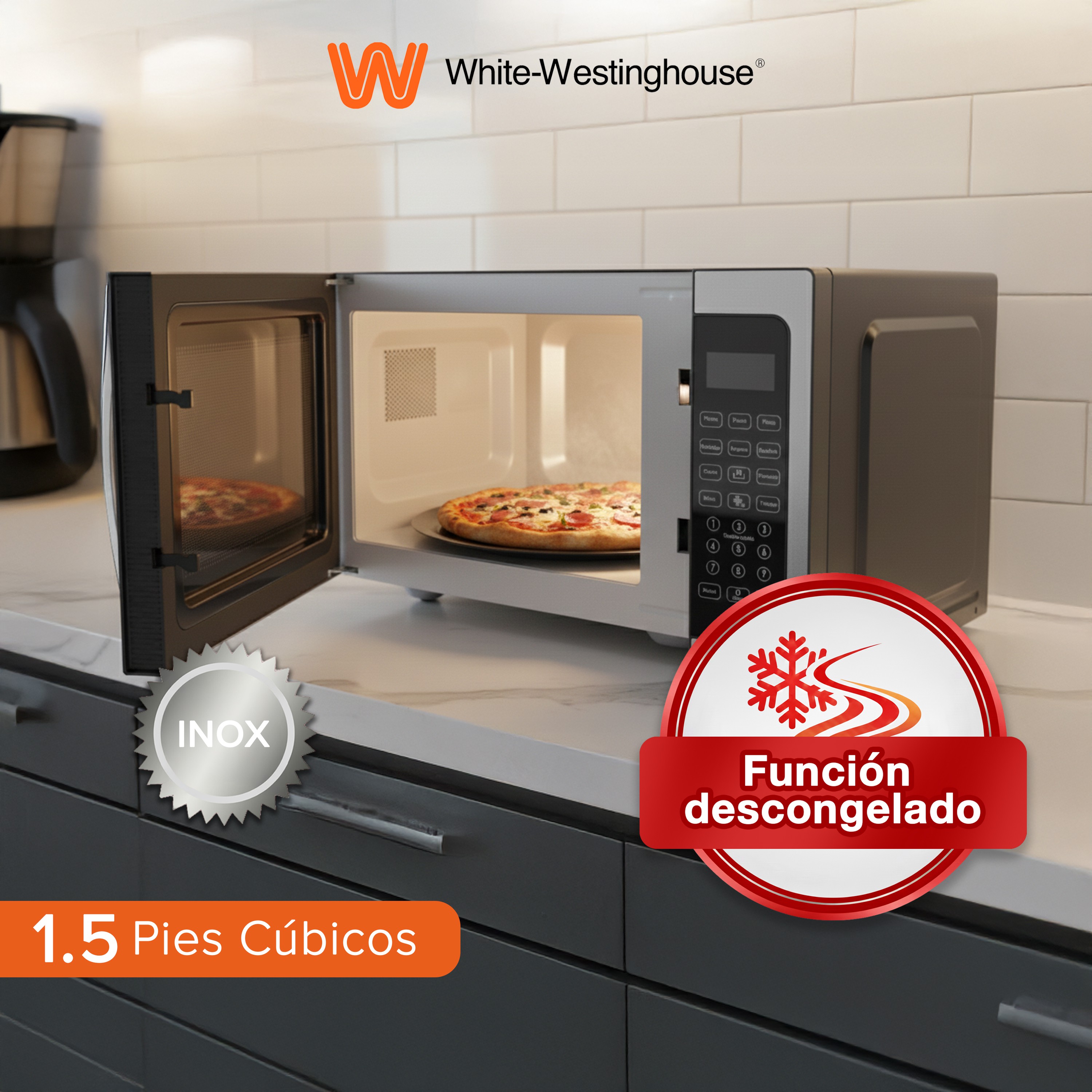 White Westinghouse Horno de Microondas 1.5 pies Display LED Plato Giratorio Funcion Descongelado image number null