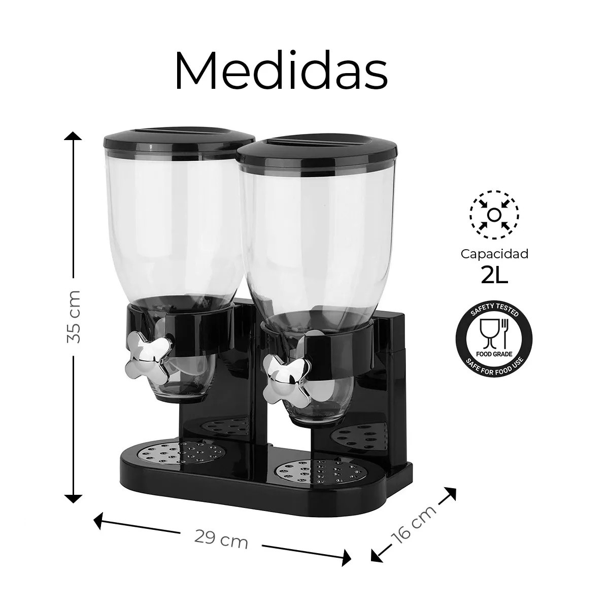 Dispensador De Cereal Despachador Doble Alimentos Y Semillas Negro image number null