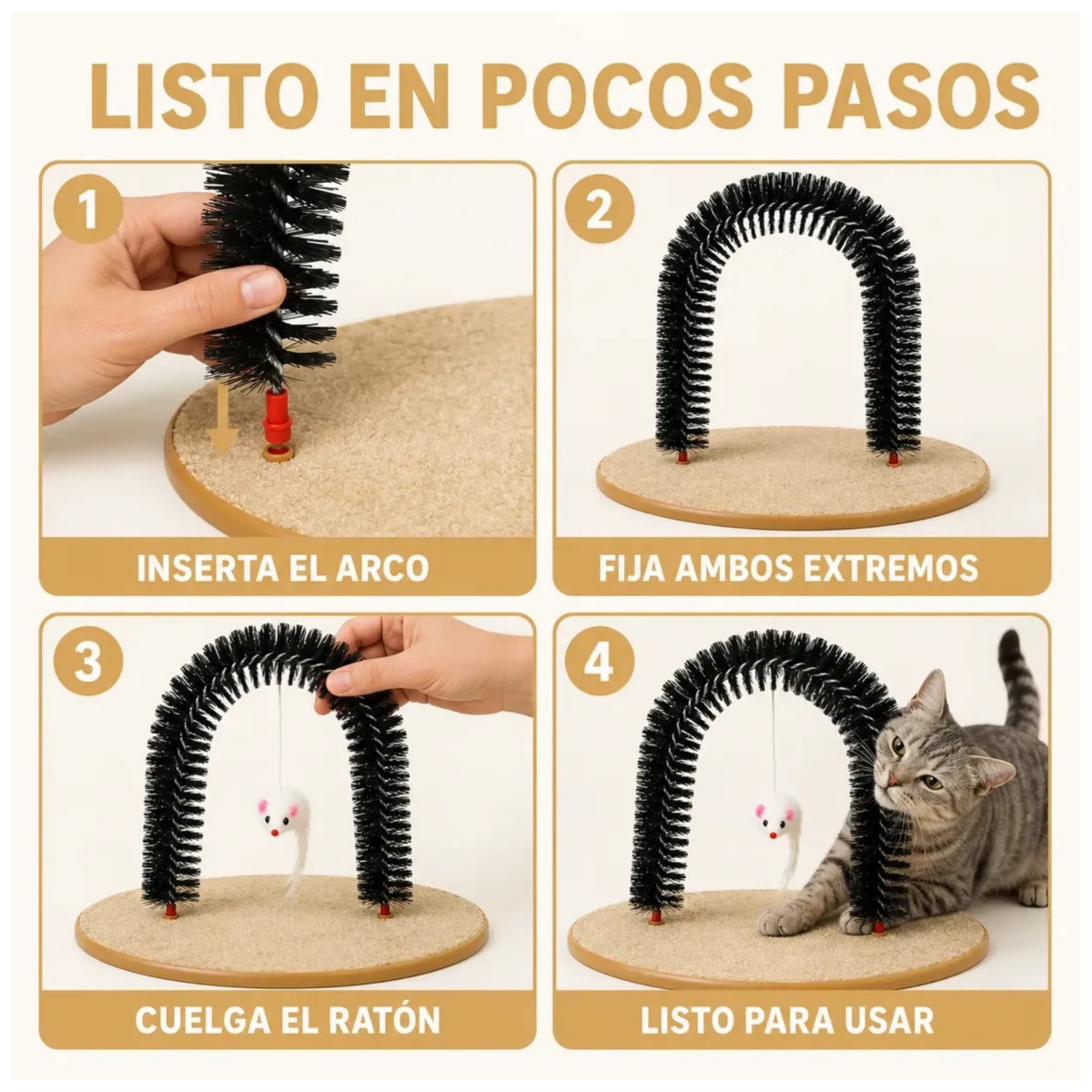 Juguete Para Gato Masajeador Rascador Arco Auto Con Cepillo image number null