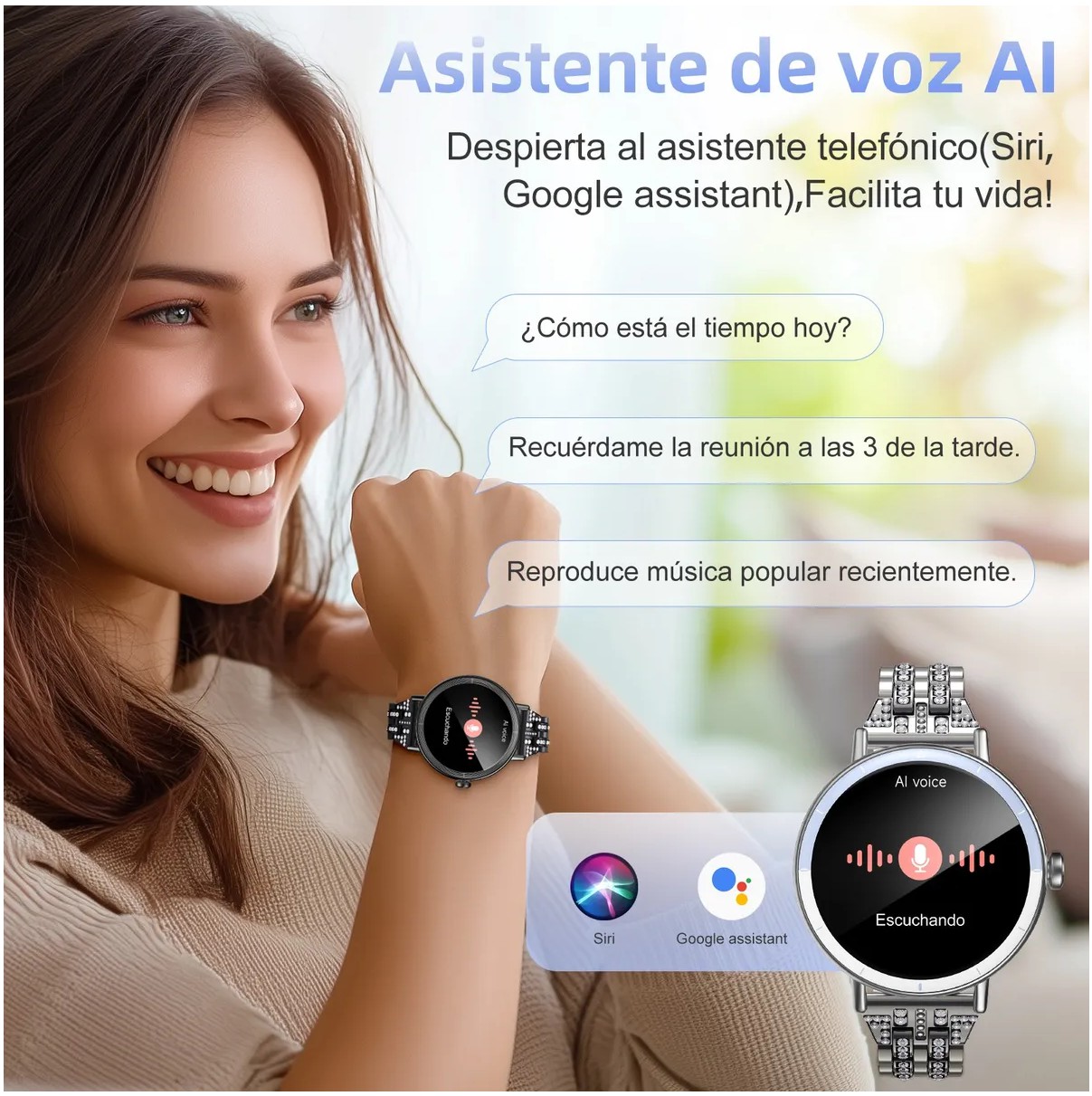 Reloj Inteligente Smart Watch Mujer Bluetooth Llamada Ai Voz Plateado image number null