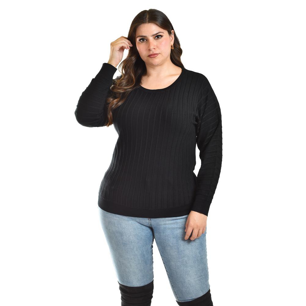 Sueter con relieve a rayas Roman Fashion / Tallas Extras, 4002 (Negro) image number null