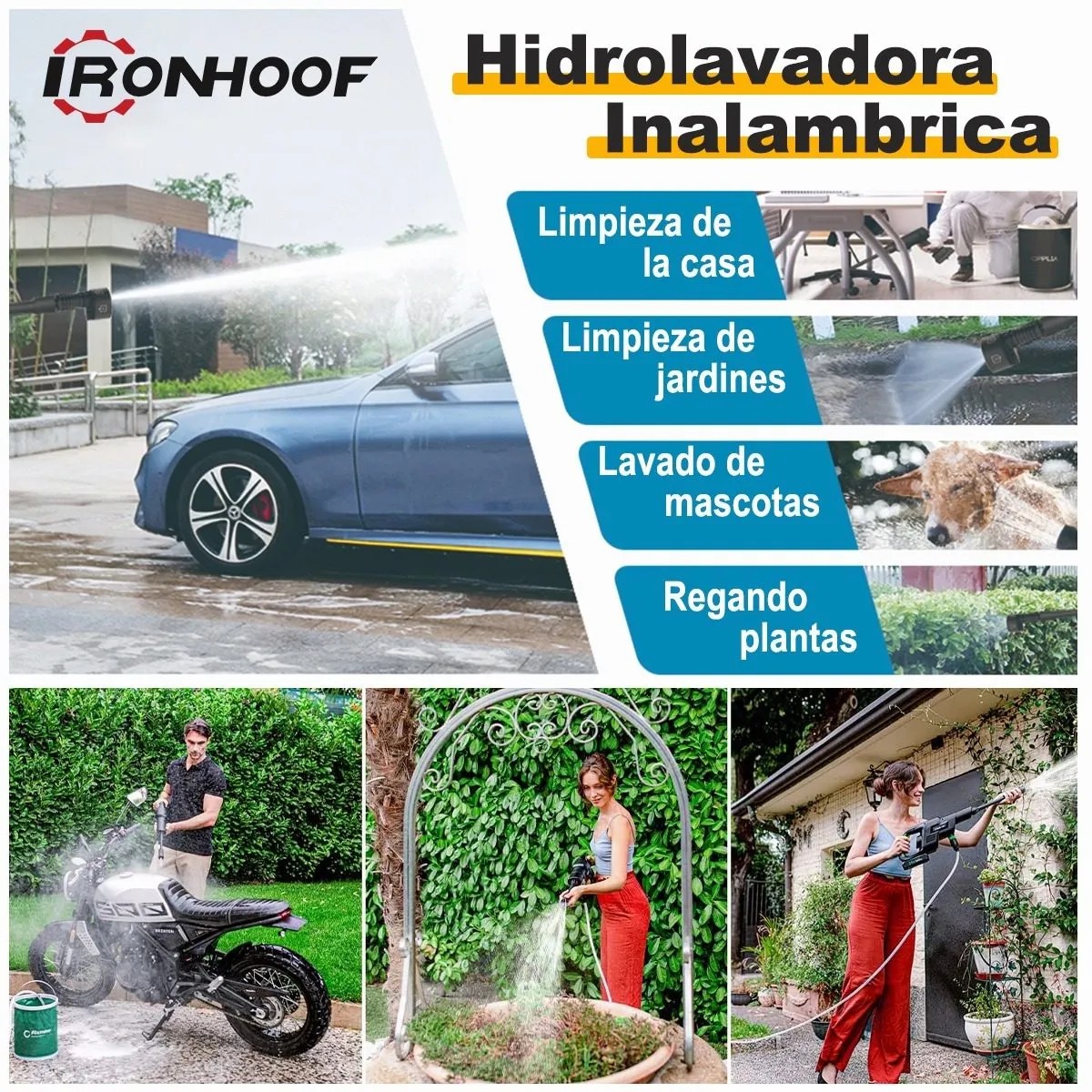 Hidrolavadora el&eacute;ctrica port&aacute;til y inal&aacute;mbrica Ironhoof negro de 550W con 680psi de presi&oacute;n m&aacute;xima image number null