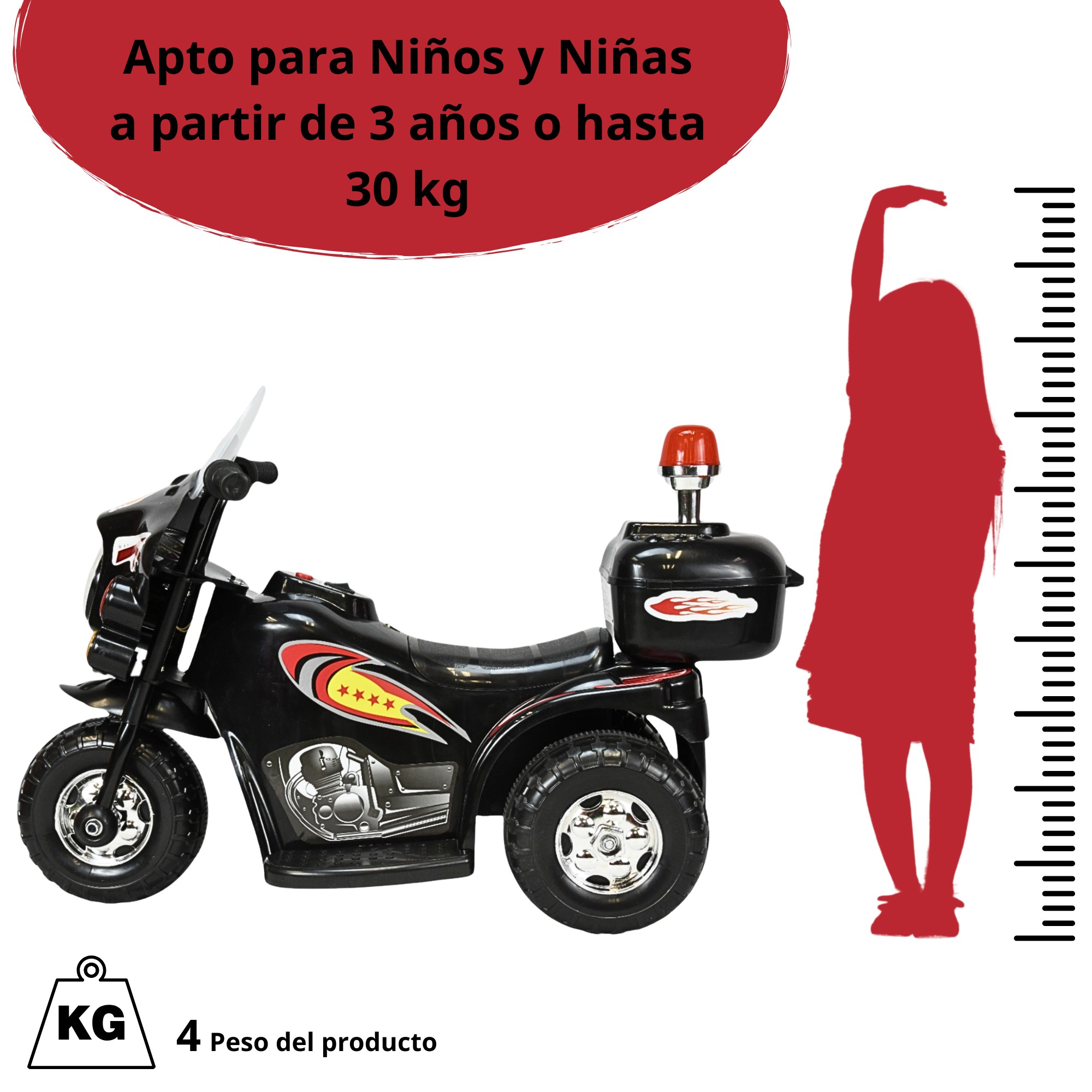 Moto Montable El&eacute;ctrica para Ni&ntilde;os Luces y Sonido Bateria 6v - Negro image number null