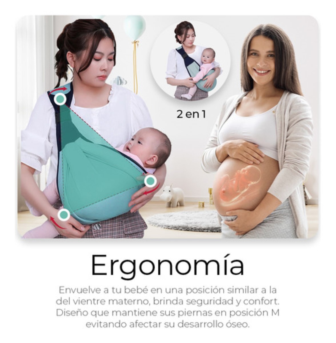 "Cangurera Ergon&oacute;mica Morral Portabeb&eacute;s Suave Comoda Y Ligera Color Verde ". image number null