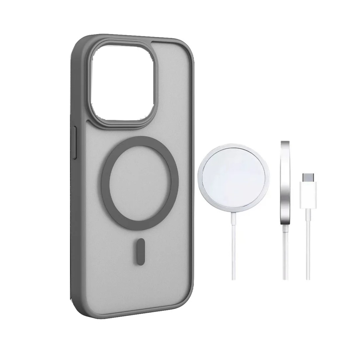 Funda Magsafe Para iPhone 11 Pro + Cargador Inal&aacute;mbrico 15w + Mica De Vidrio Gris image number null