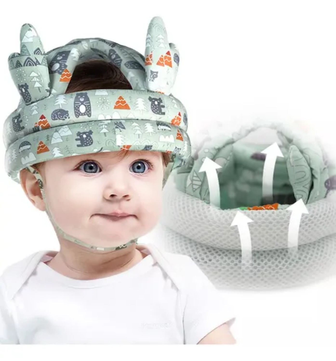 Gorro Protecci&oacute;n Ca&iacute;das Cascos Bebes Verde claro image number null