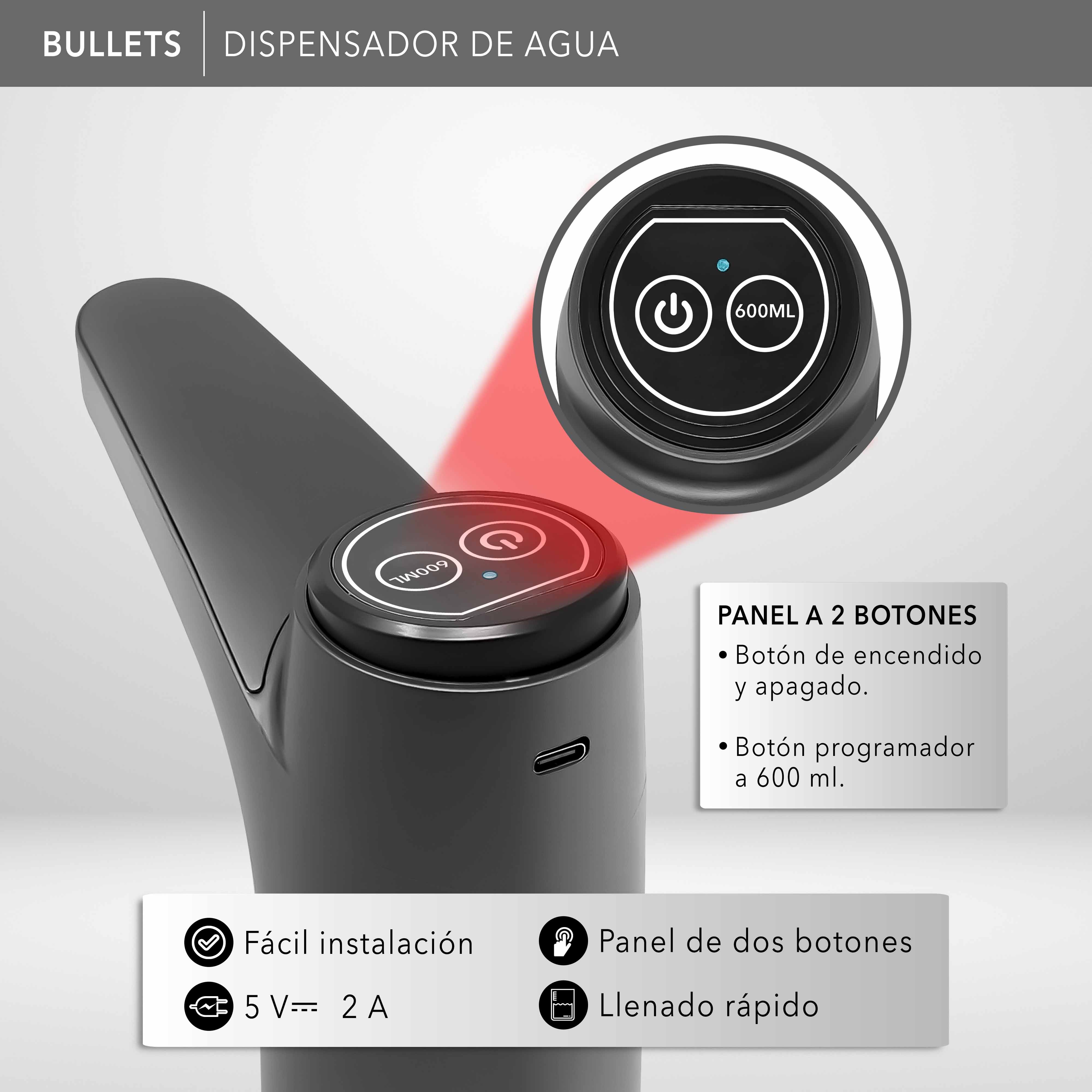 RCA Dispensador de Agua RC-WD2 El&eacute;ctrico, Compatible con Garraf&oacute;n, Funci&oacute;n de 600 ml. image number null