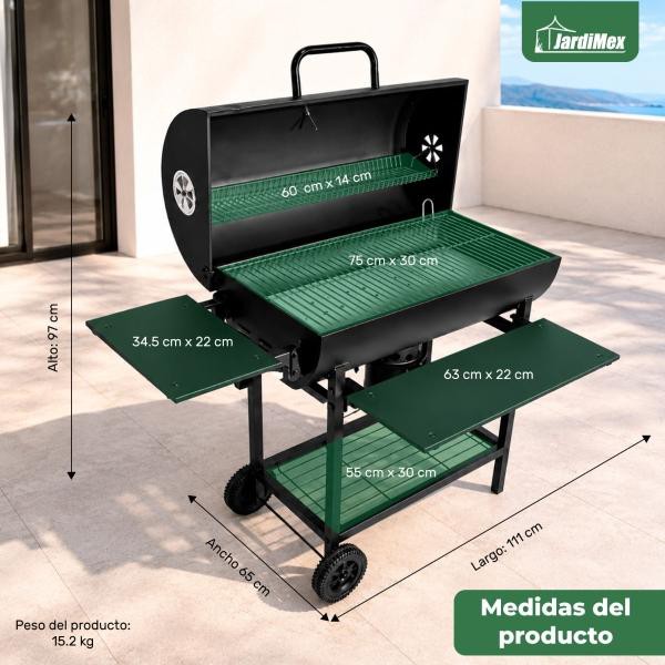 Asador Carbon 24 Pulgadas Con Parrillas Altura Ajustable Ahumador Termometro image number null