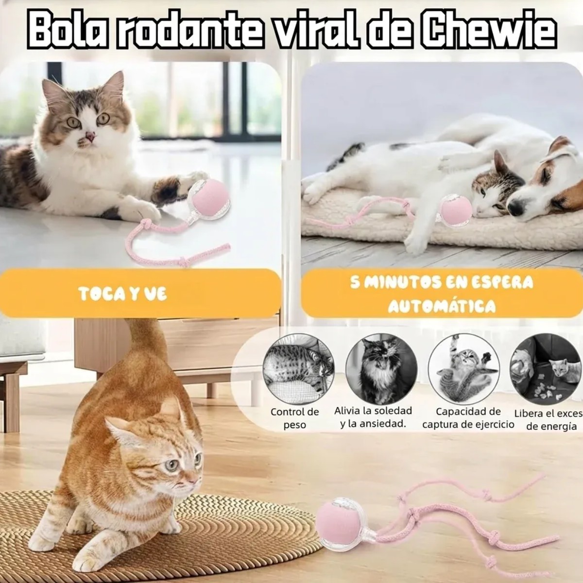 Pelotas Interactivas Juguetes El&eacute;ctrica Para Perro Gato 2Pcs Rojo/Rosa image number null
