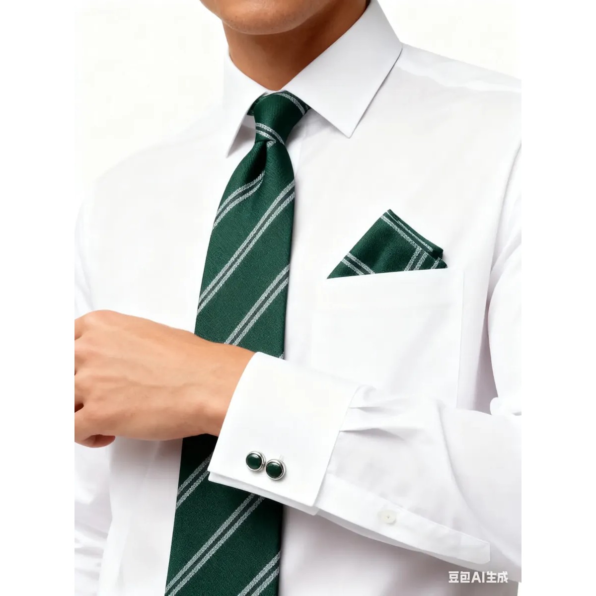Corbata Pa&ntilde;uelo Mancuernillas Conjunto Para Hombre Color Verde Saga image number null