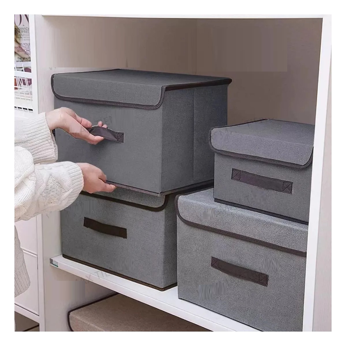Cajas Organizadoras De Tela Plegables Cesto Con Tapas,8 Pzs image number null