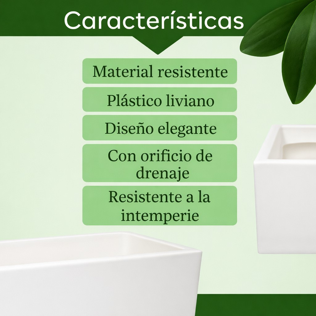 Maceta Rectangular Elly Decor 61 &times; 20 cm con Drenaje Blanca de Pl&aacute;stico para Plantas image number null