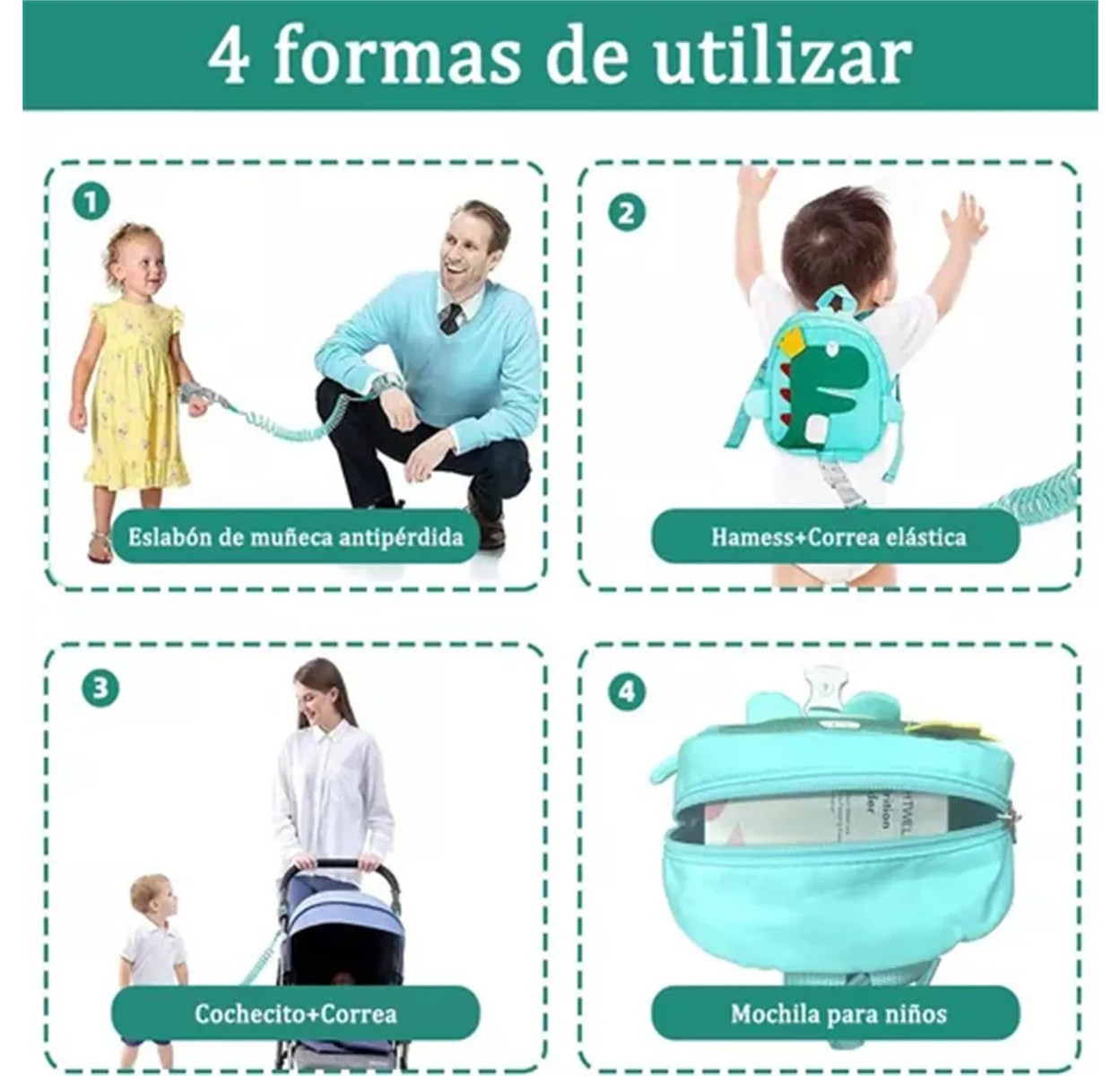 Mochila De Seguridad Para Ni&ntilde;os+cuerda Antip&eacute;rdida Verde image number null