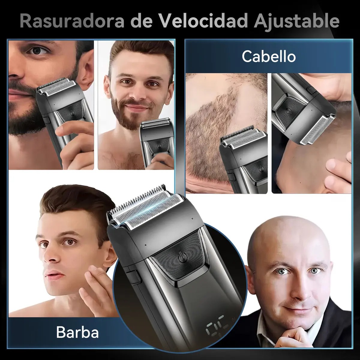 Rasuradora El&eacute;ctrica Recargable Afeitadora Para Barba negra image number null