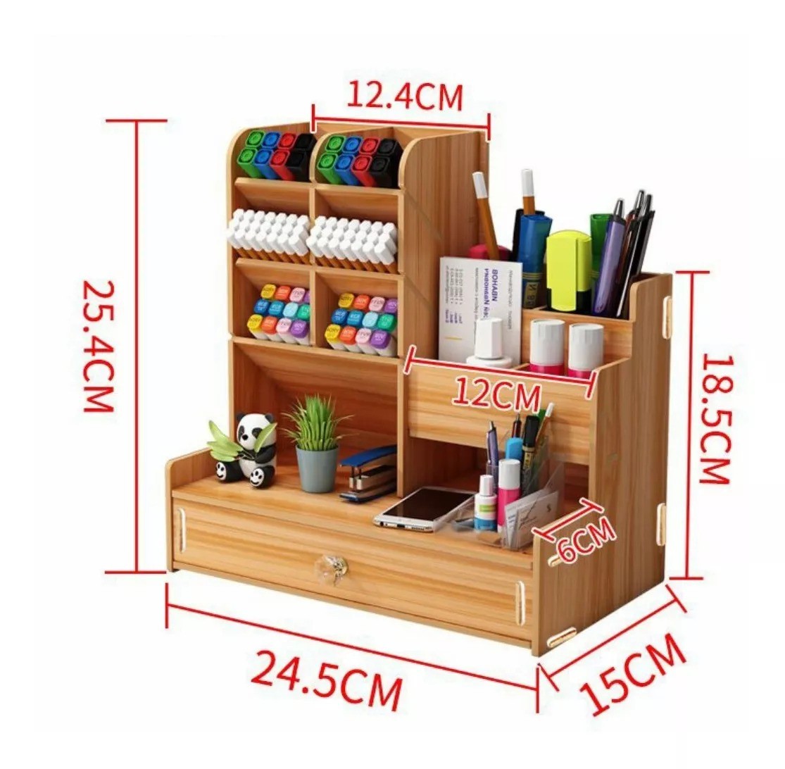 Organizador De Escritorio Madera Oficina Con Cajonera image number null