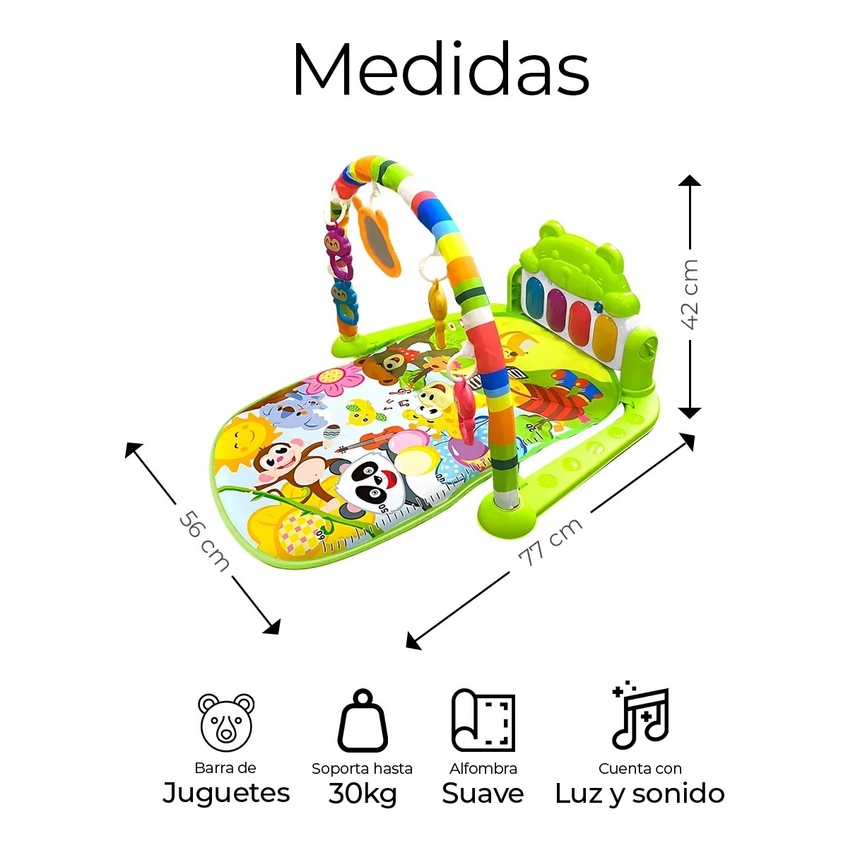 Gimnasio Para Beb&eacute;s Piano Musical Tapete De Juegos Pataditas Verde/Selva image number null