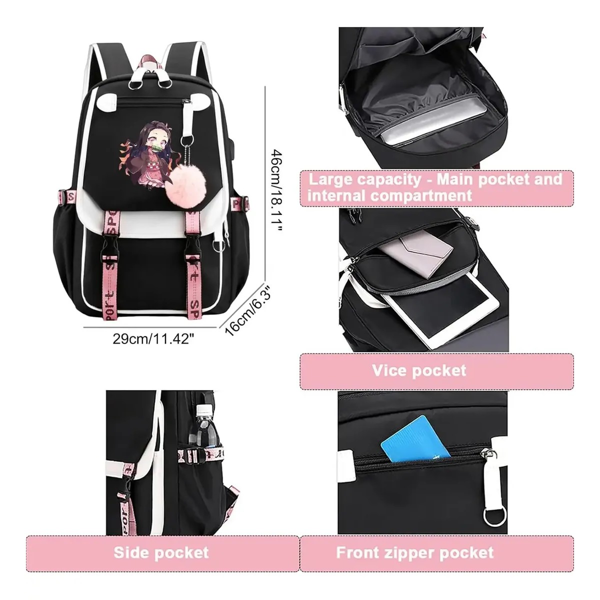Mochila De Dibujos Animados Gran Capacidad Color ROSA-SAILOR MOON image number null