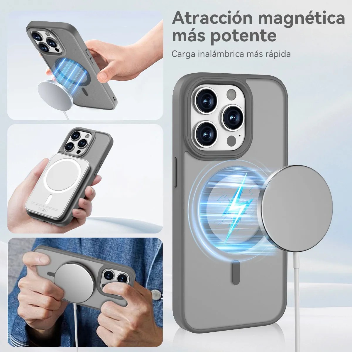 Funda Magsafe Para iPhone 11 Pro + Cargador Inal&aacute;mbrico 15w + Mica De Vidrio Gris image number null