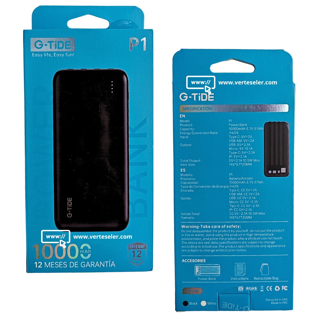 Bocina 1HORA BOC062 con Powerbank G-Tide P1 10 000 mHa image number null