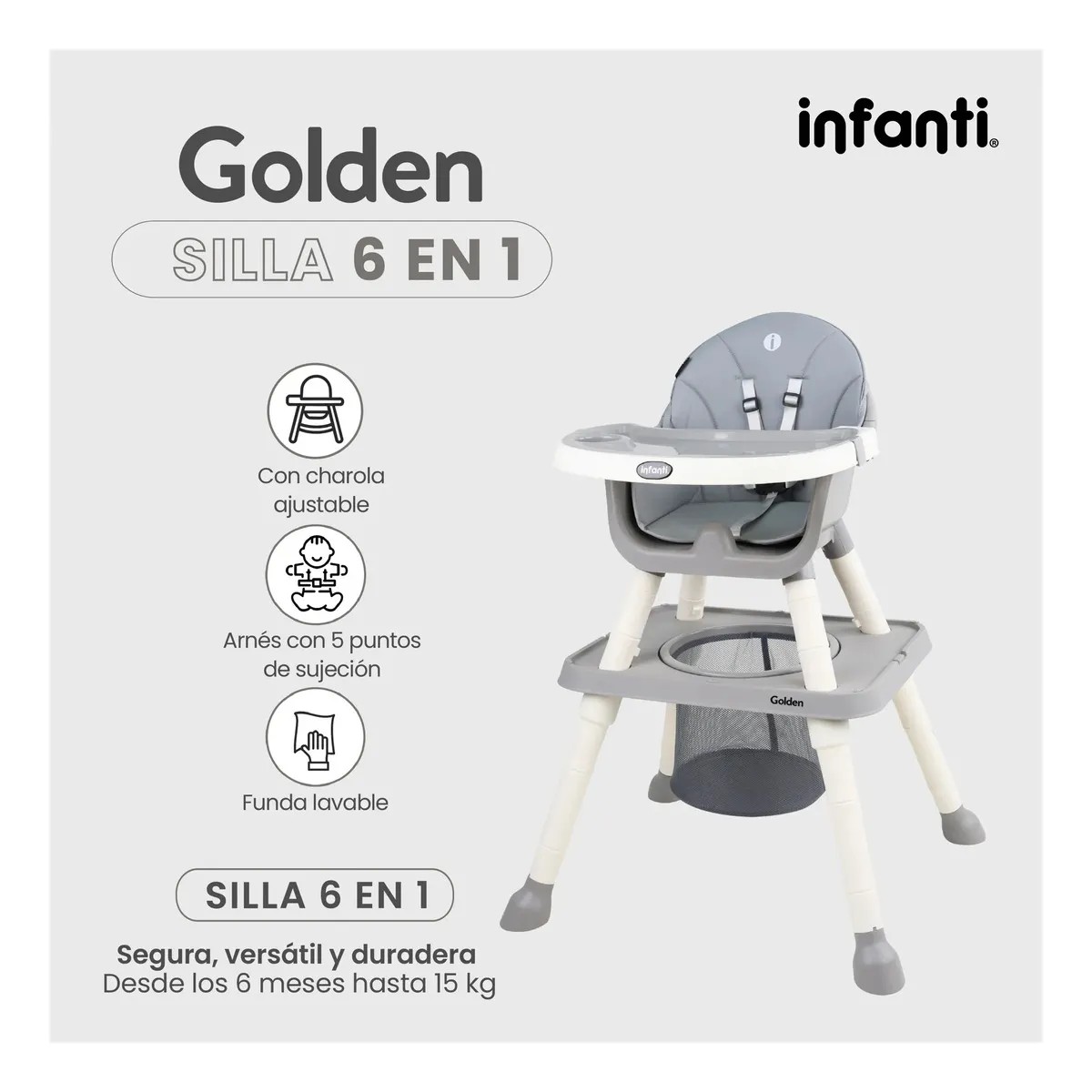 Silla Alta Golden 6 En 1 De 6 a 36 Meses Color Gris image number null