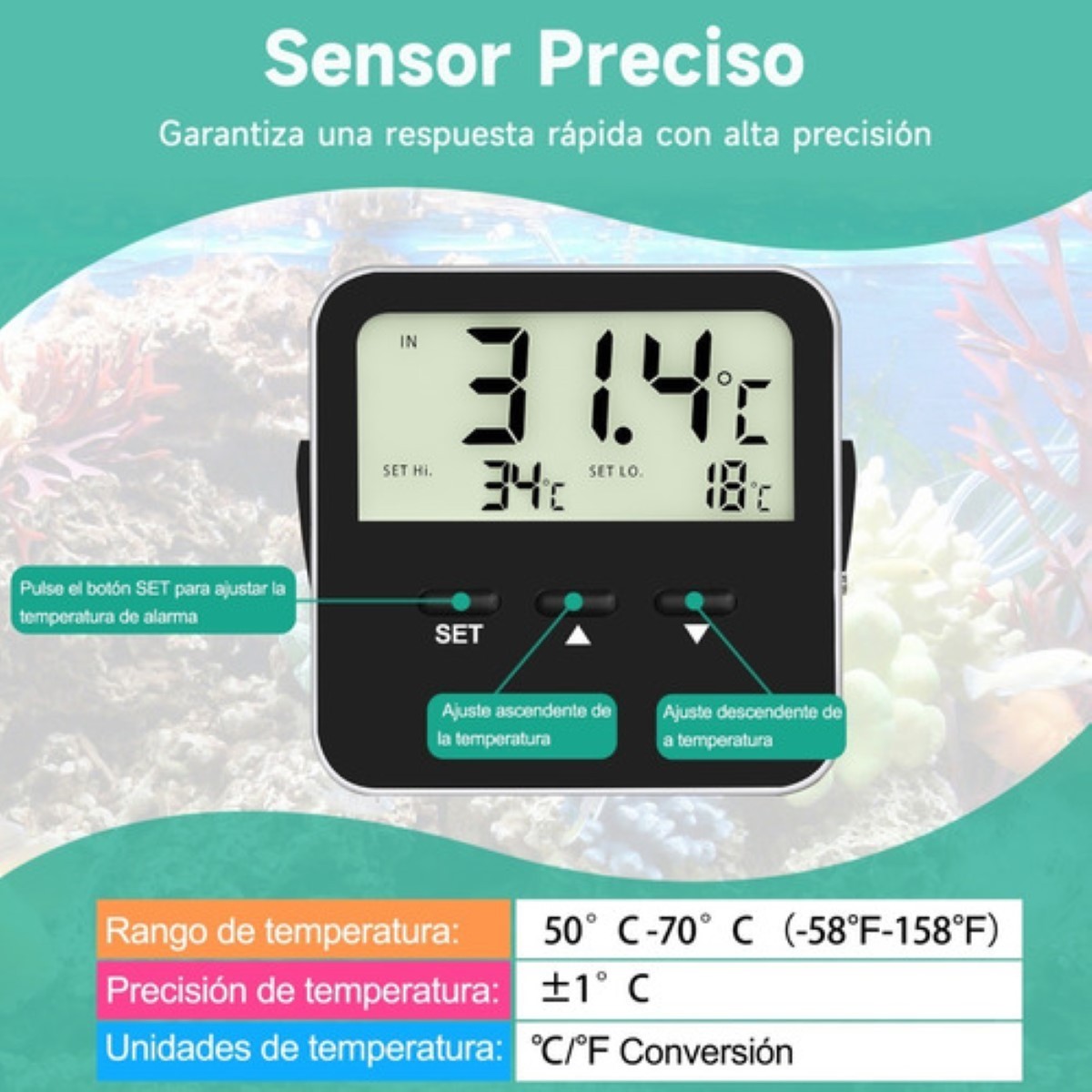 Term&oacute;metro Digital Con Sonda Para Reptil Terrario Incubadora Negro image number null