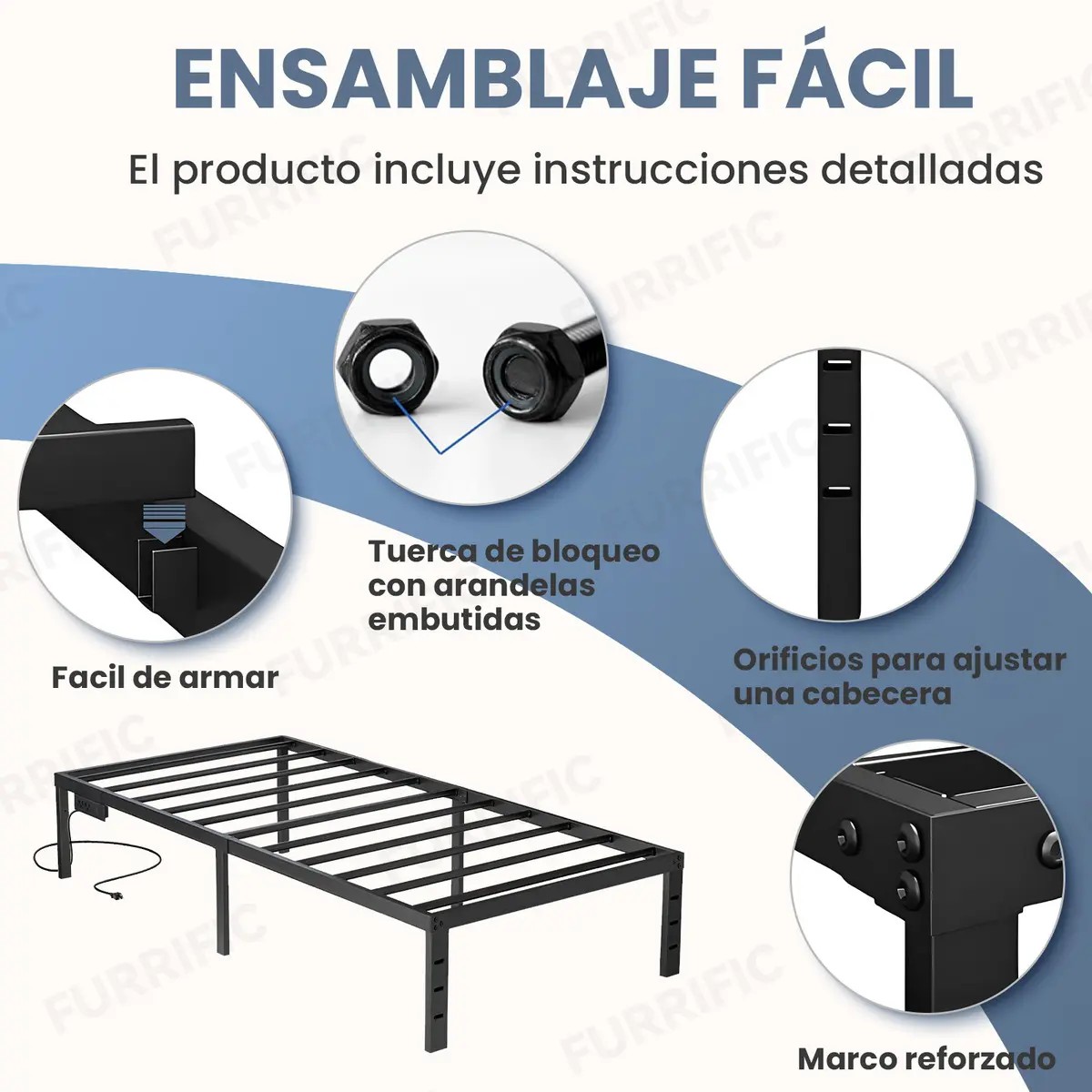 Base de Cama Individual con Enchufe, 95,5 cm X 189,5 cm X 35 cm, con Estaci&oacute;n de Carga 1.5m Usb , image number null