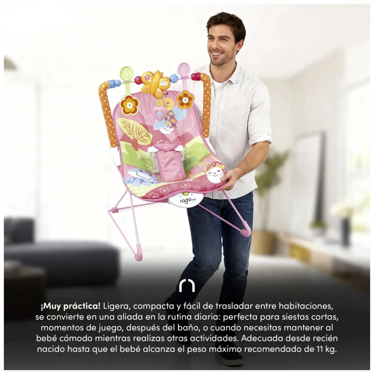 Silla vibradora mecedora de beb&eacute; musical con juegos color Rosa image number null