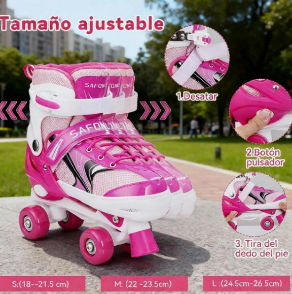 Patines De 4 Ruedas Ajustables Para Ni&ntilde;as Rosa M 21cm-23.5cm image number null