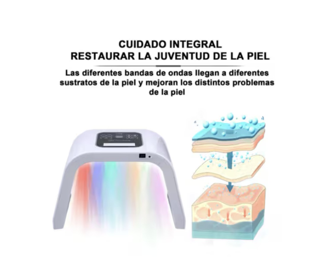 M&aacute;quina Facial De M&aacute;scara Luz Led 7 Colores Terapia Fotones Modelo Blanco image number null