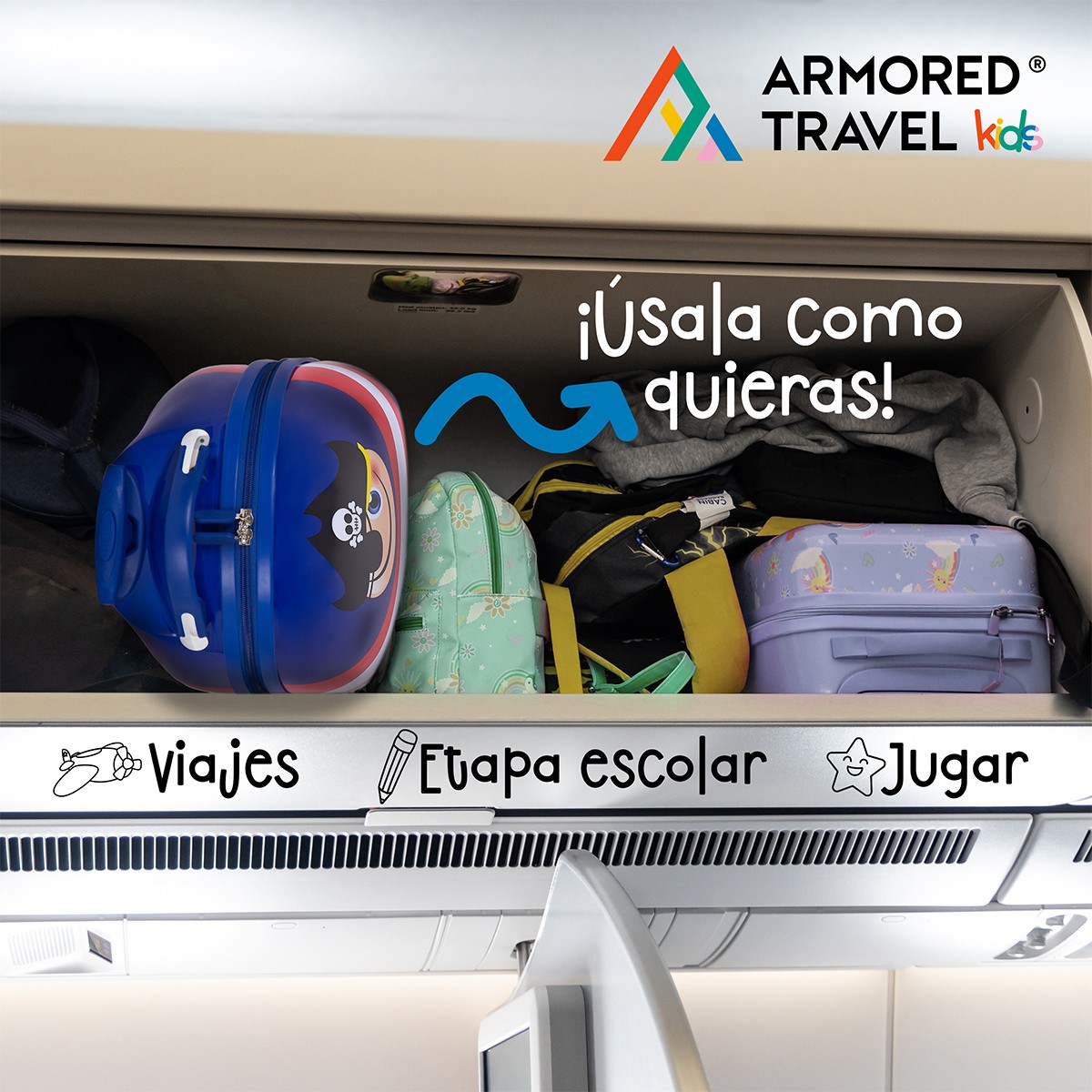 Maleta de viaje ni&ntilde;as ni&ntilde;os carry-on mochila r&iacute;gida infantil con ruedas 16 k&iacute;nder Preescolar usos m&uacute;ltiples Edades 2 a 6 a&ntilde;os Armored kids Pirata. image number null