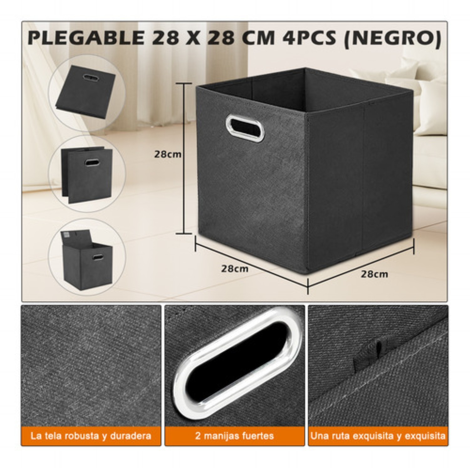 4 Caja Organizador Almacenamiento Hogar Trabajo Plegable NEGRAS image number null