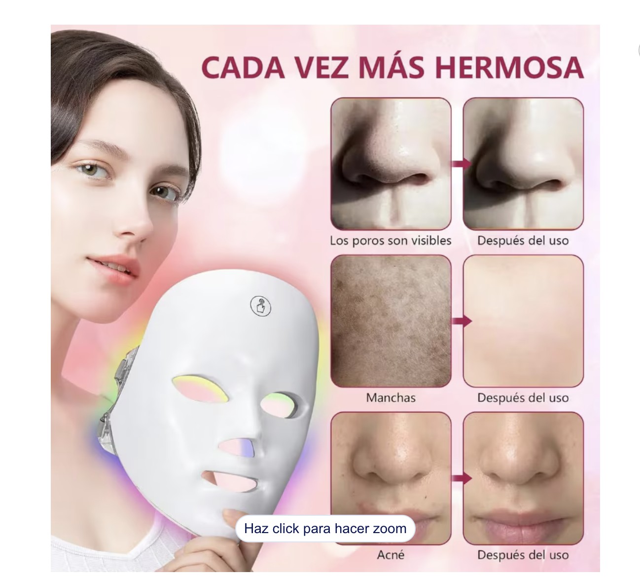 Mascara Led Facial De Skin Care Terapia Elimina Acne/arrugas Modelo Blanco image number null