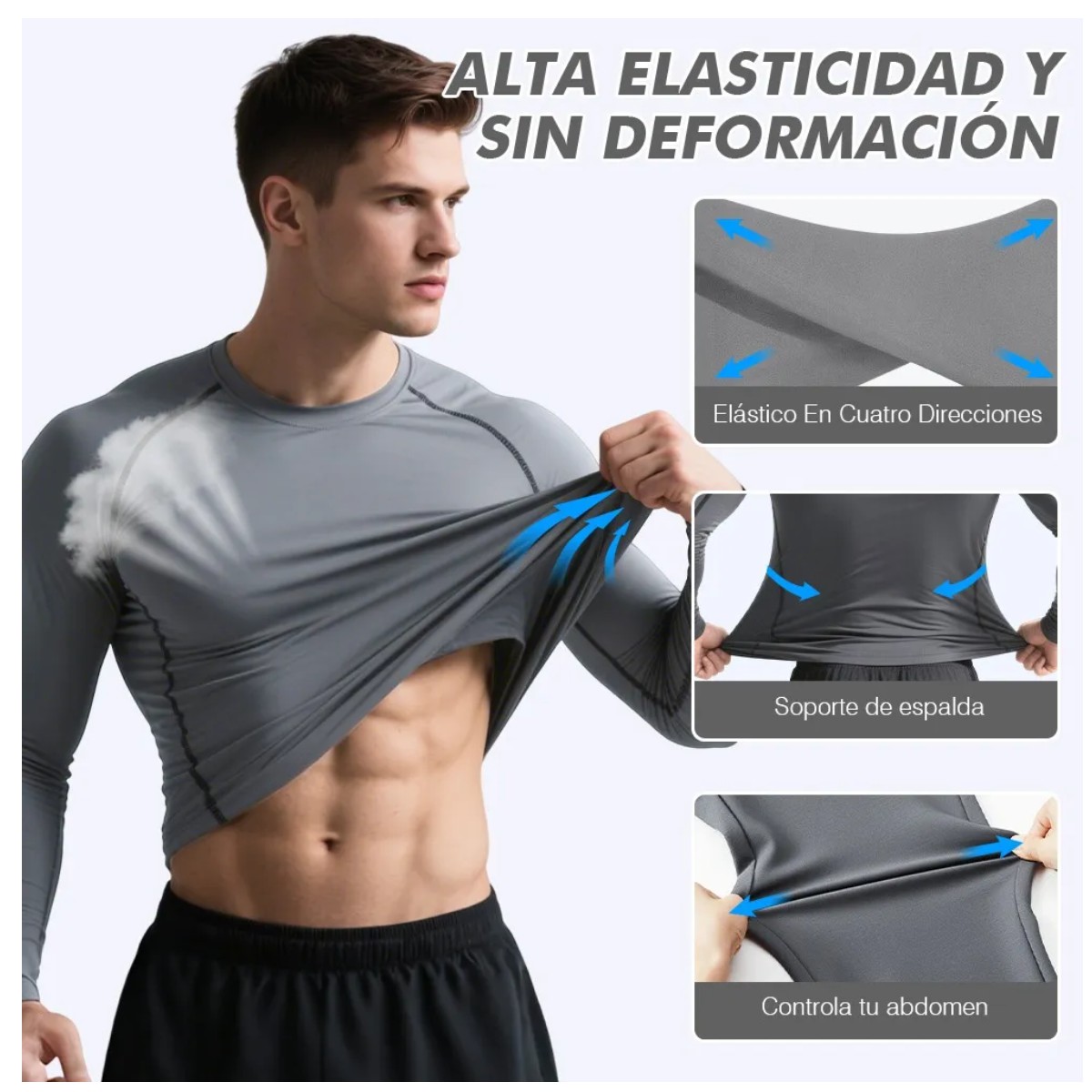 3pzs Playera Hombre Compresion Manga Larga Negro Blanco Gris Talla L image number null