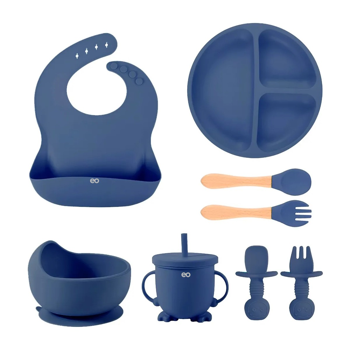 Set De Cubiertos Para Beb&eacute;s Silicona Plato Antideslizante Color Azul Liso image number null
