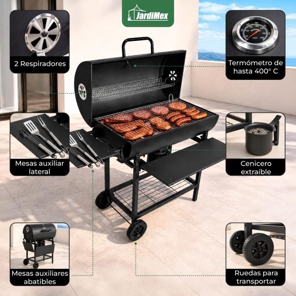 Asador Carbon 24 Pulgadas Con Parrillas Altura Ajustable Ahumador Termometro image number null