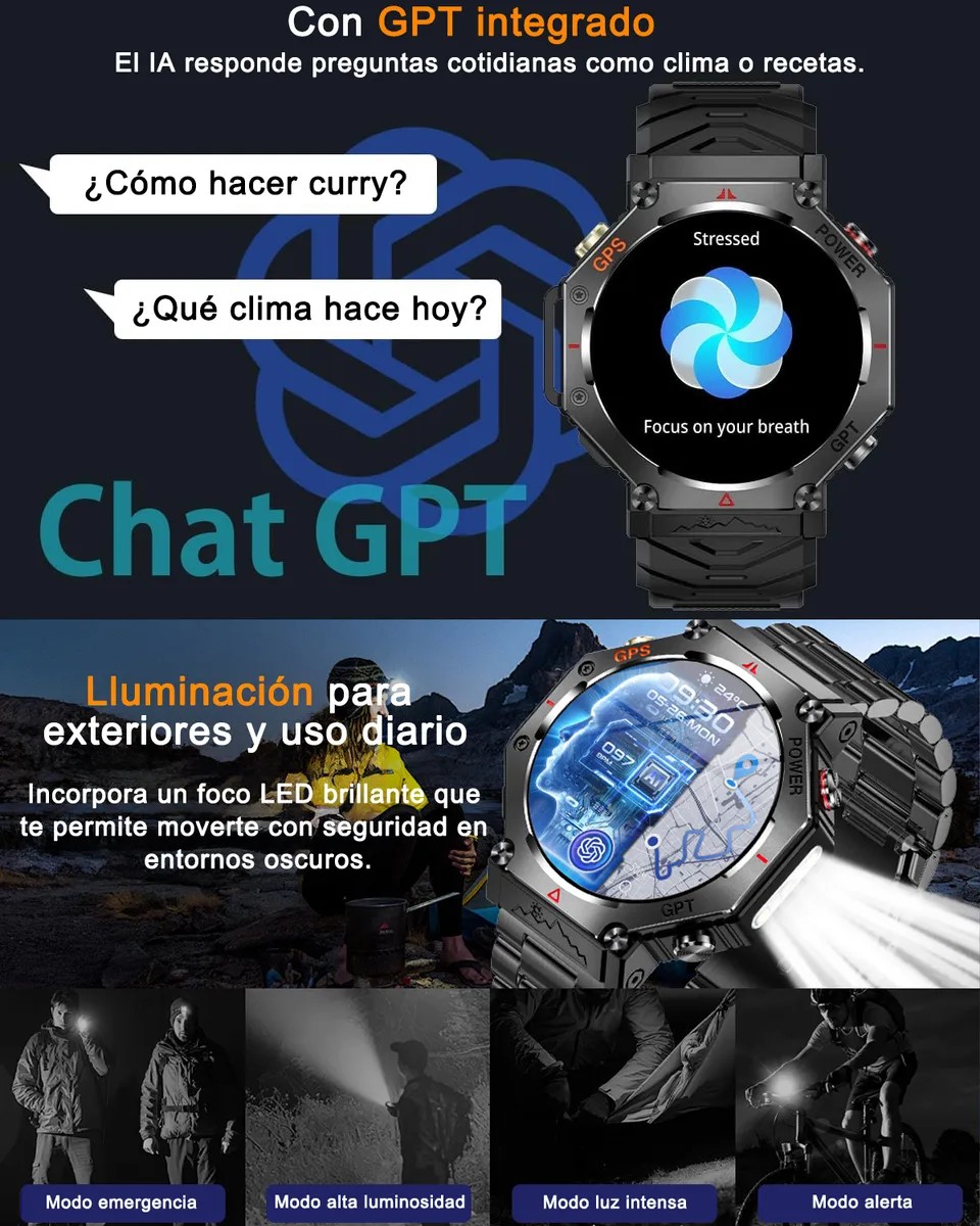 Smartwatch Reloj Inteligente Hombre Gps Llamada Bluetooth Negro Deportivo Siliconas image number null