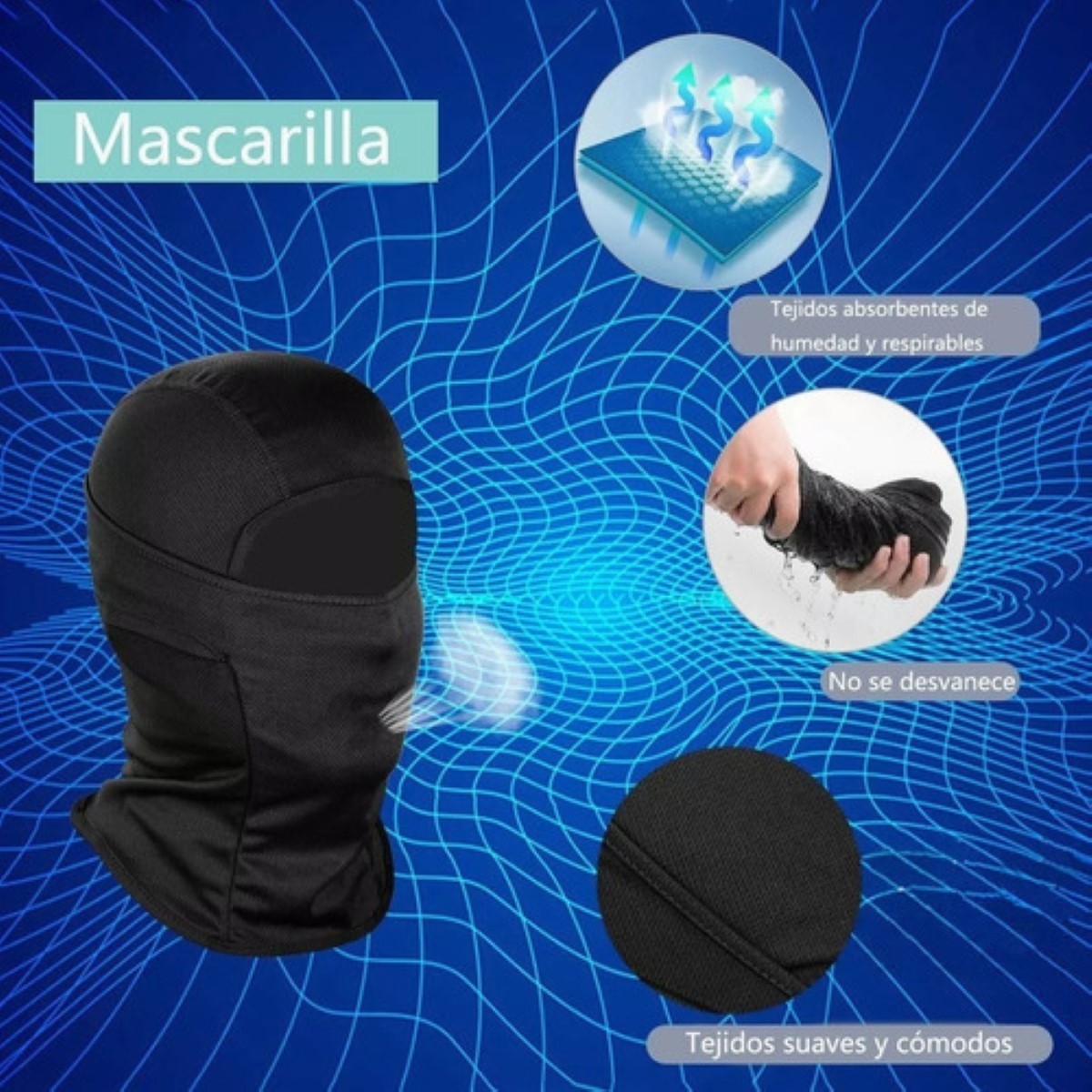 "3 Pcs Balaclava Pasamonta&ntilde;as Militar T&aacute;ctico Bandana Moto Azul Negro y Gris ". image number null