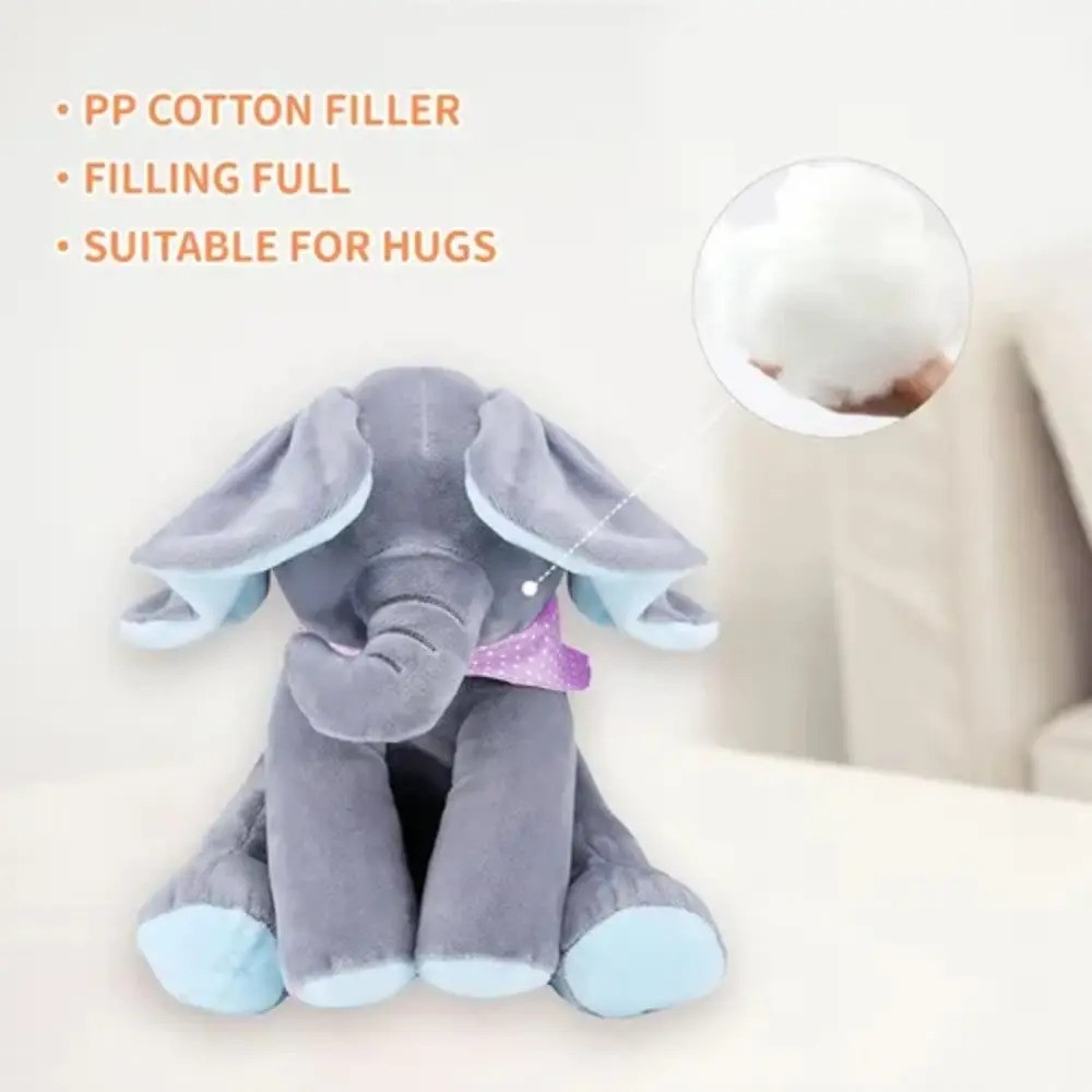Elefante Peluche Musical Con Escondidillas Para Beb&eacute; Juguete Rosa Gris image number null