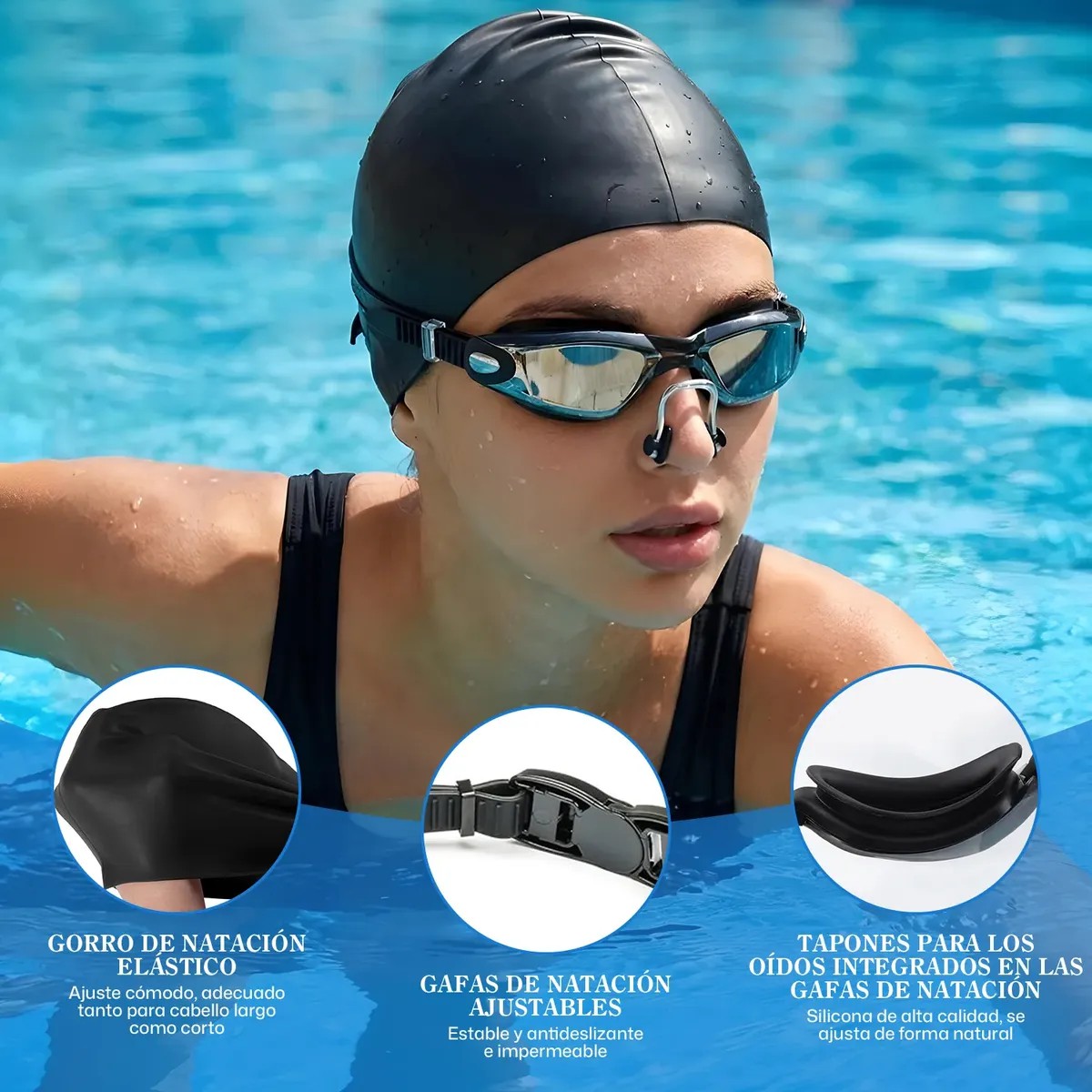 Traje De Ba&ntilde;o Deportivo Mujer Nataci&oacute;n Con Gorro Y Lentes Talla XL image number null