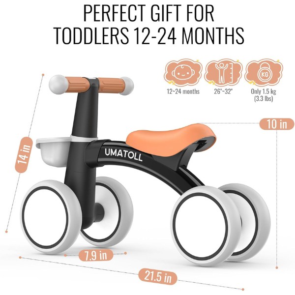 Bicicleta de Equilibrio Umatoll Negra para Beb&eacute;s 12-24 Meses Sin Pedales con Asiento Ajustable y Cesta Extra&iacute;ble image number null