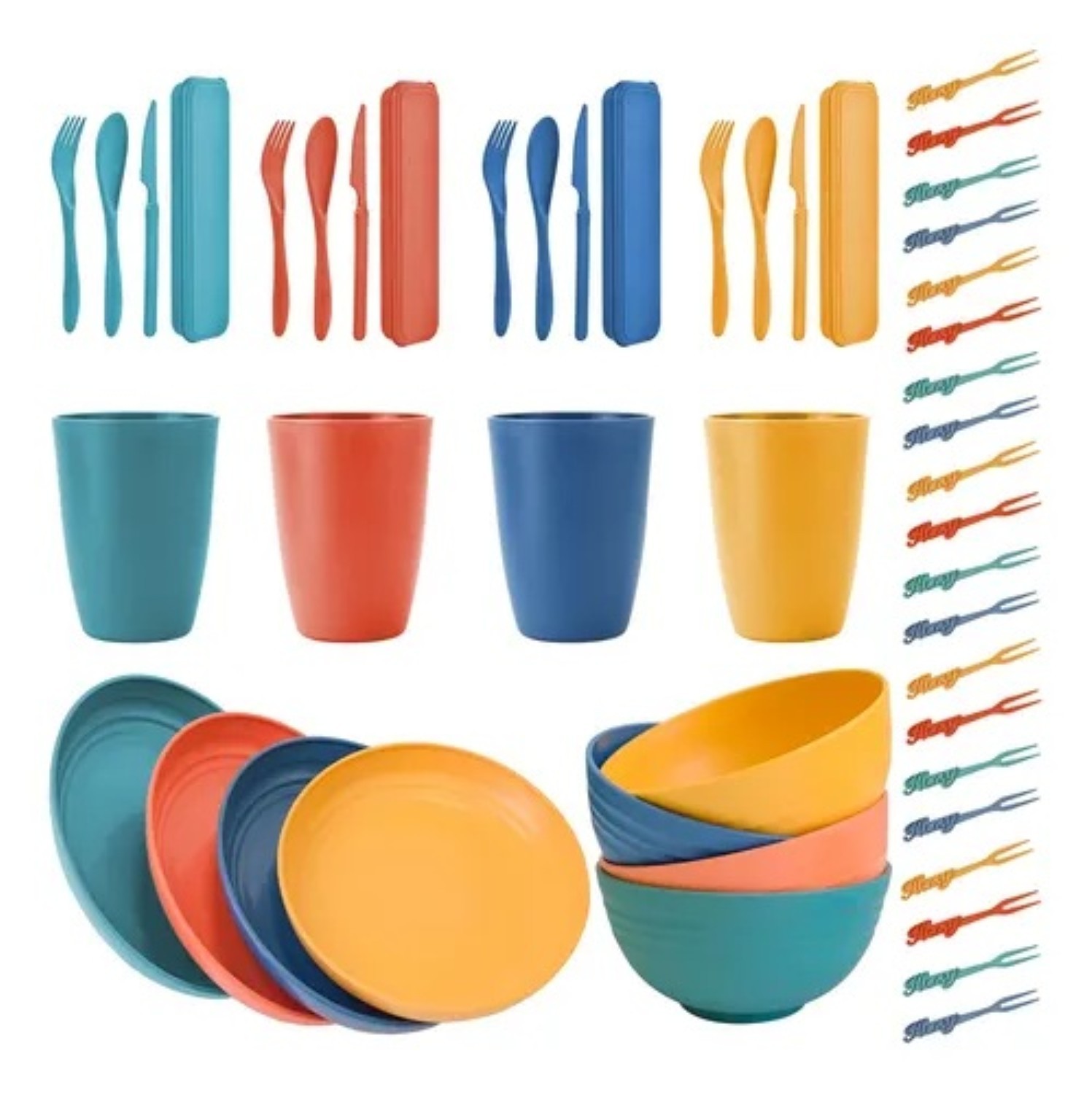 44pzs Vajilla Juego Color Cocina Paja Trigo Plato Tazas Kit colores image number null