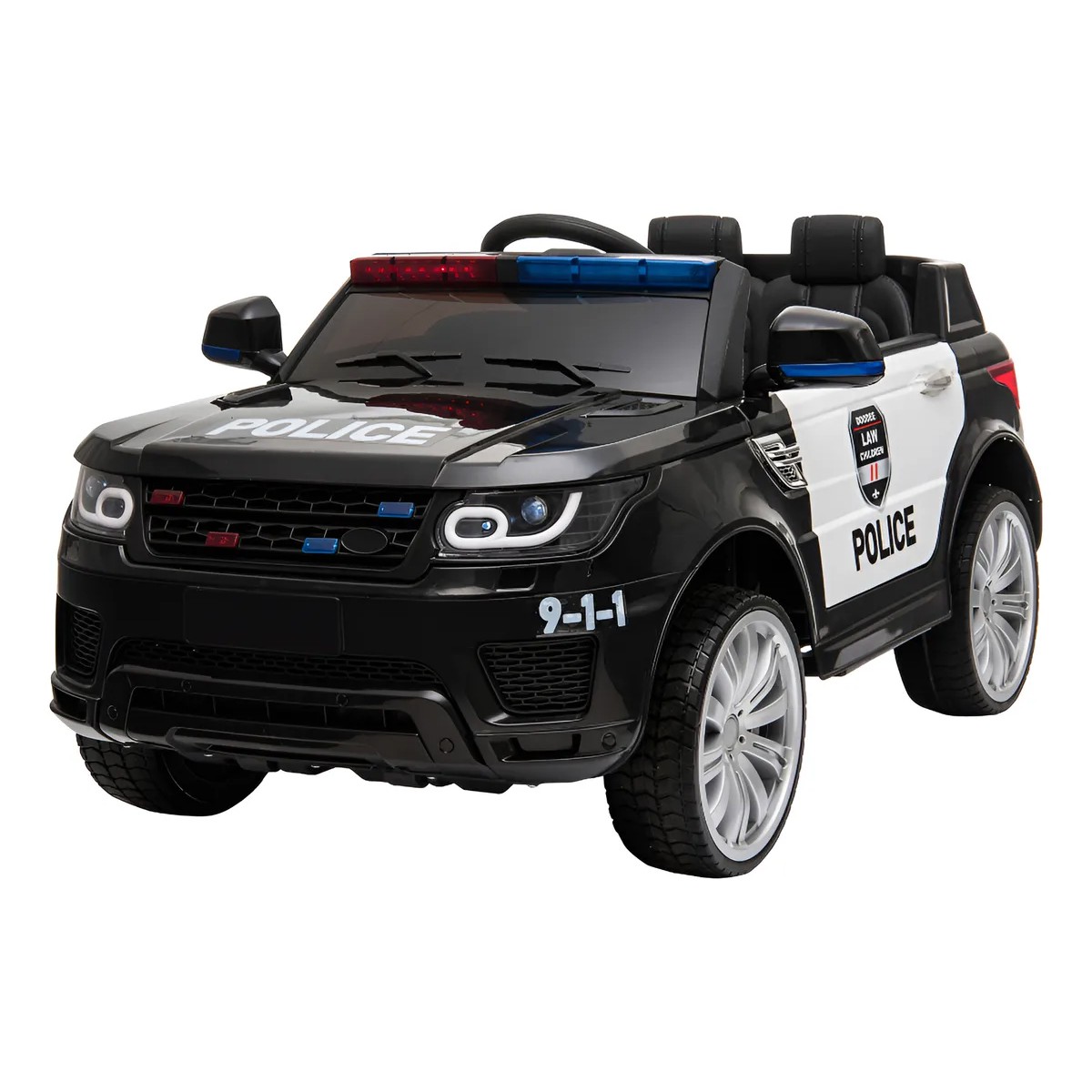 Carro El&eacute;ctrico Patrulla Polic&iacute;a Con Luces Y Boton De Sirena Negro image number null