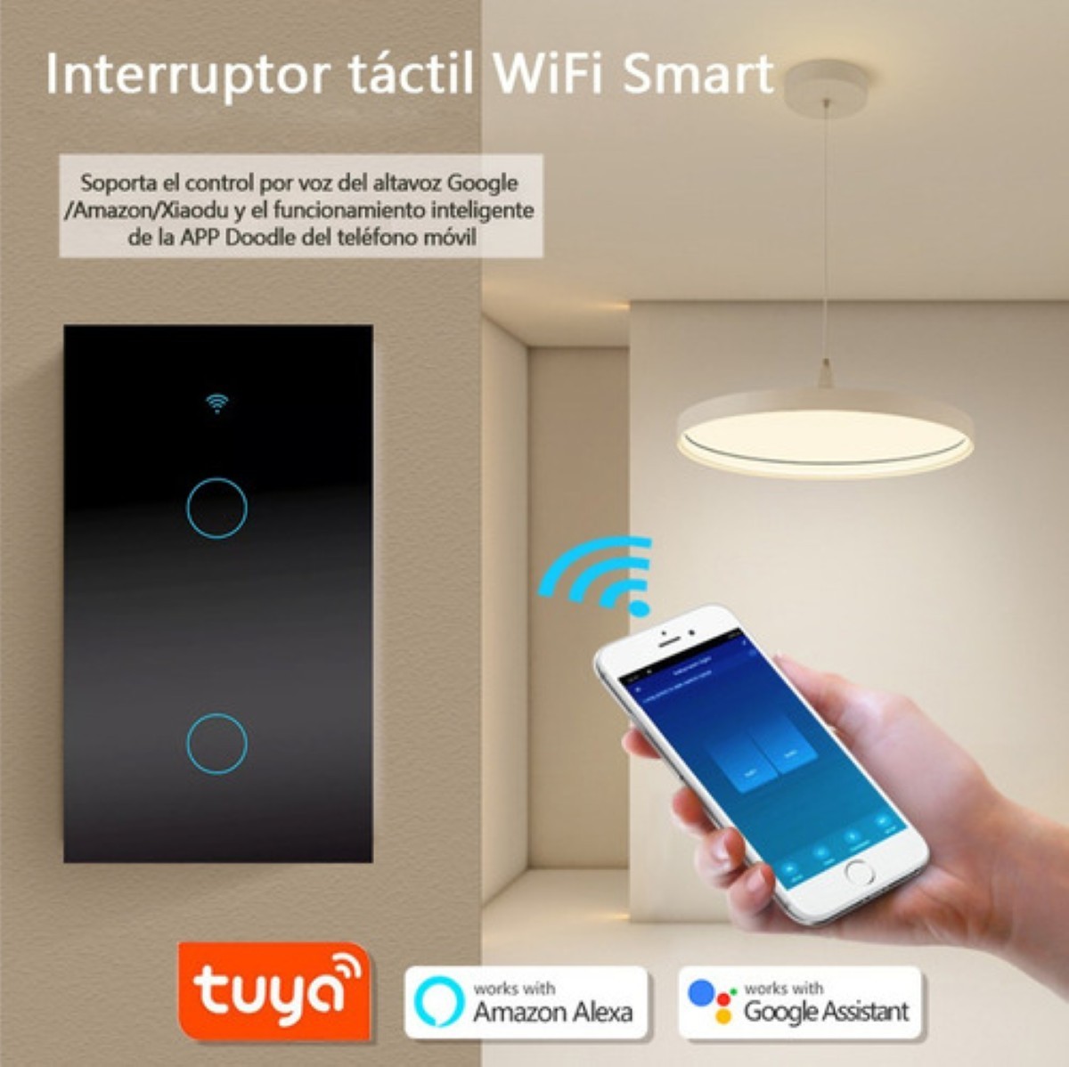 Interruptor De Luz De Pared Inteligente Wifi (2 V&iacute;as) Negro image number null