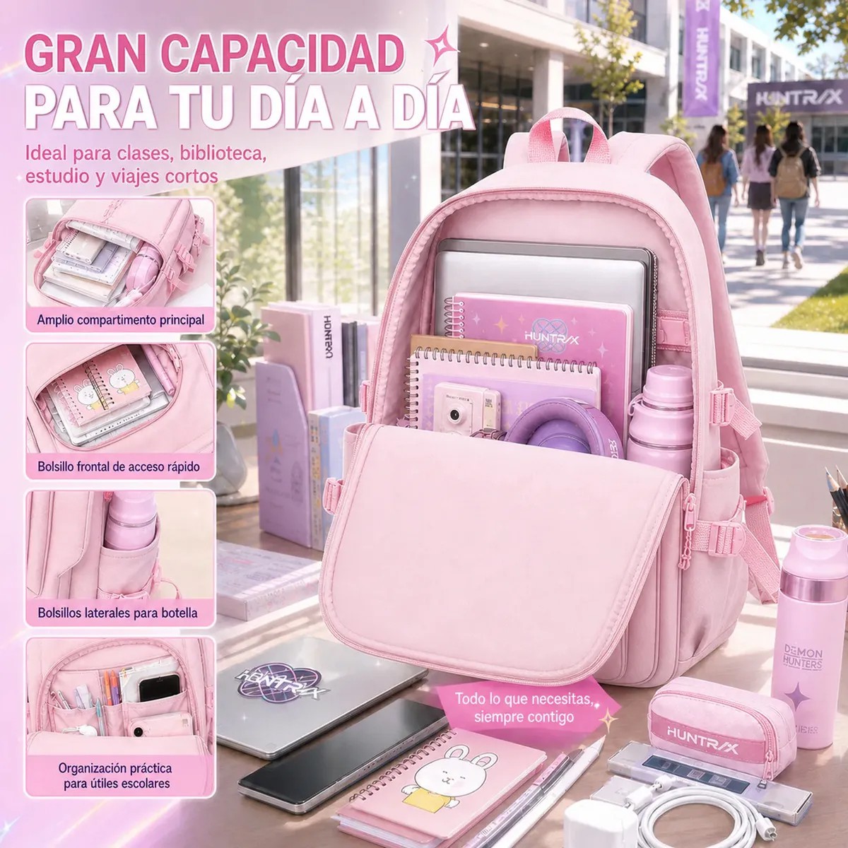 Mochila Infantil Demon Hunter 25L Impermeable Estudiante K-Pop Tribu-Ni&ntilde;o y Ni&ntilde;a Color rosa image number null