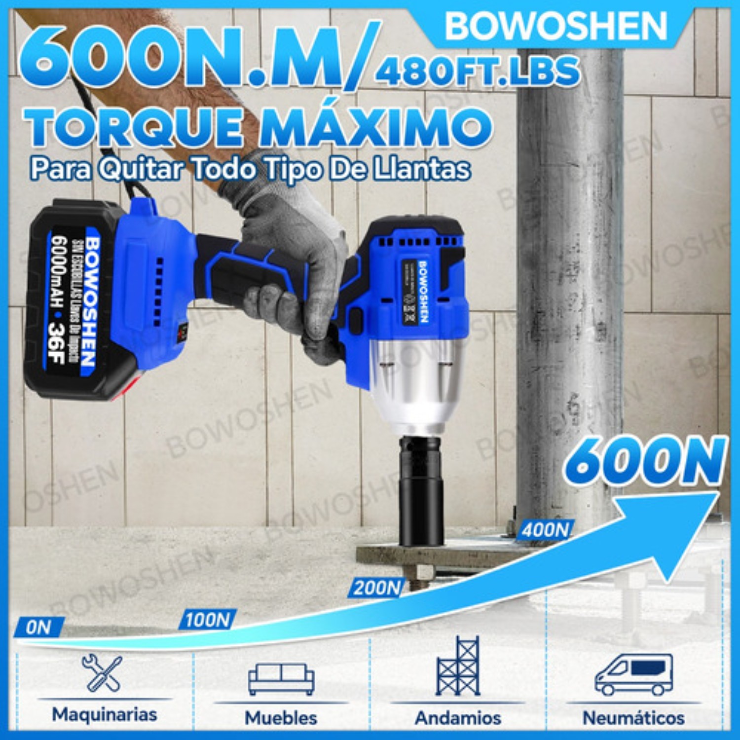 Llave De Impacto El&eacute;ctrica Inal&aacute;mbr. 1/2 2 En 1 C/2 36f Bater&iacute;a Azul image number null